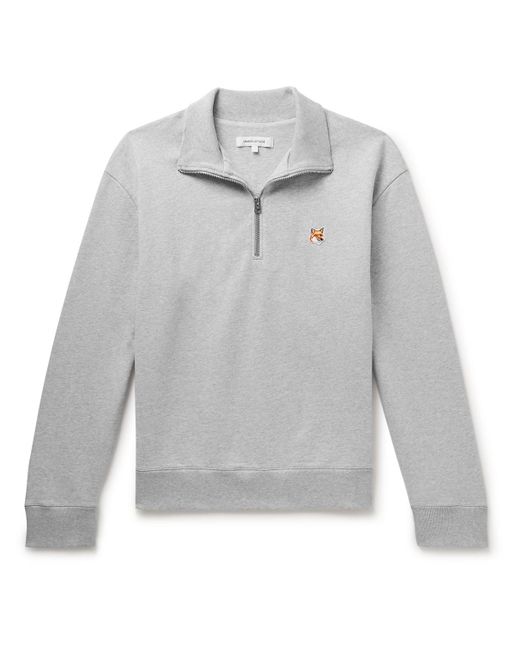 Maison Kitsuné Gray Logo-appliquéd Cotton-jersey Half-zip Sweatshirt for men