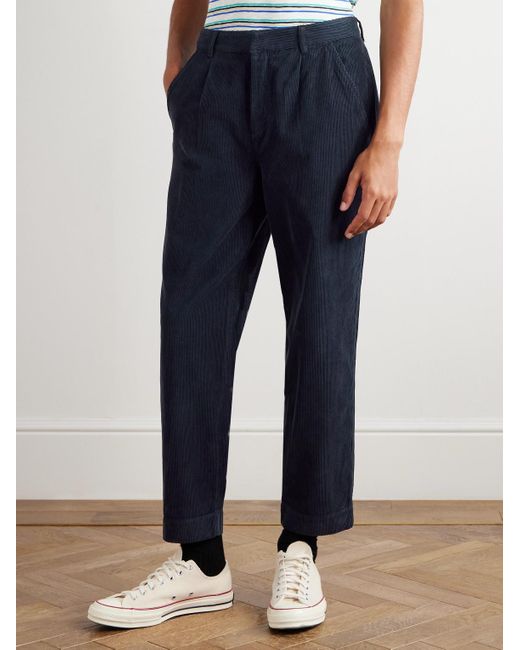 Folk Signal gerade geschnittene Hose aus Baumwollcord mit Falten in Blue für Herren