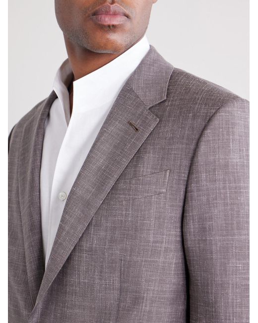 Zegna Purple Prince Of Wales Checked Wool, Silk And Linen-Blend Suit Jacket for men
