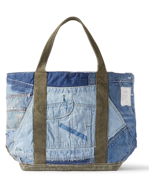Greg Lauren Blue Upcycled Canvas-trimmed Patchwork Denim Tote Bag for men