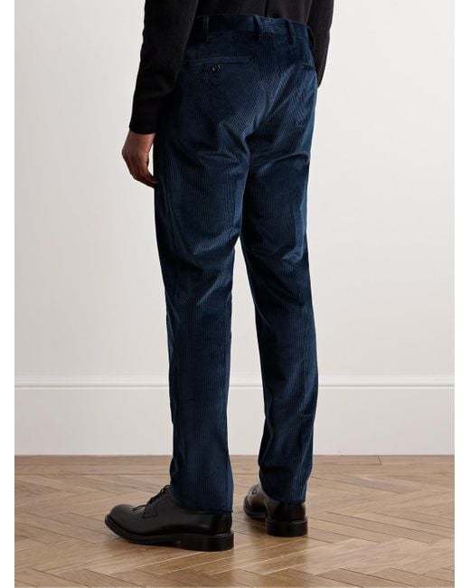 Pantaloni slim-fit in velluto a coste di cotone stretch di Lardini in Blue da Uomo