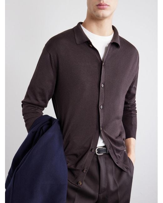 Caruso Black Silk And Cotton-Blend Cardigan for men