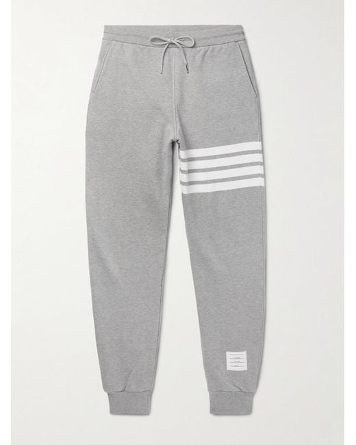 Thom Browne Gray Tapered Striped Loopback Cotton-Jersey Sweatpants for men