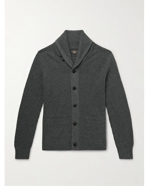 RRL Gray Shawl-Collar Waffle-Knit Cashmere Cardigan for men