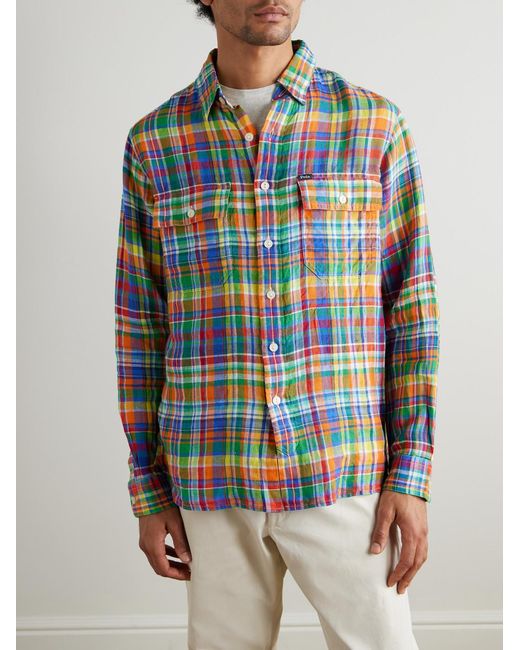 Polo Ralph Lauren Blue Checked Linen Shirt for men