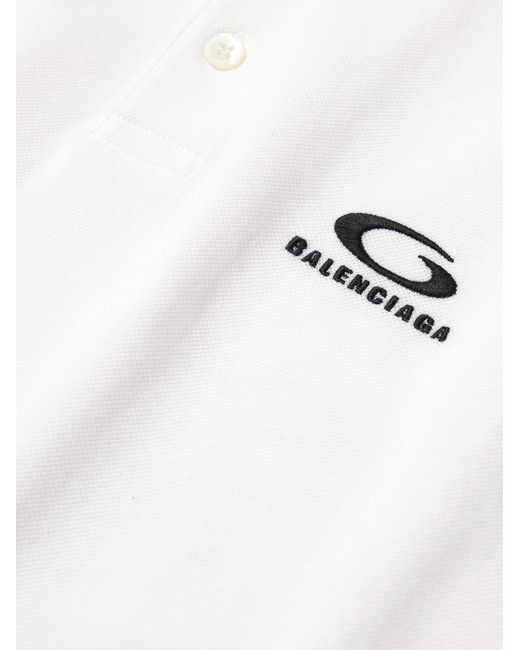 Balenciaga White Logo-Embroidered Cotton-Piqué Polo Shirt for men