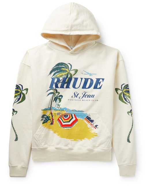 Rhude Beach Club Logo-print Cotton-terry Hoodie in Gray for Men | Lyst