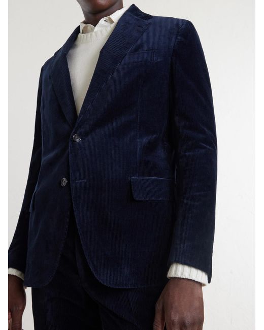 De Petrillo Blue Riviera Cotton-Blend Corduroy Blazer for men