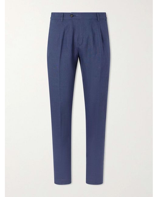 Eleventy Blue Flat Front Chino Linen Trousers for men