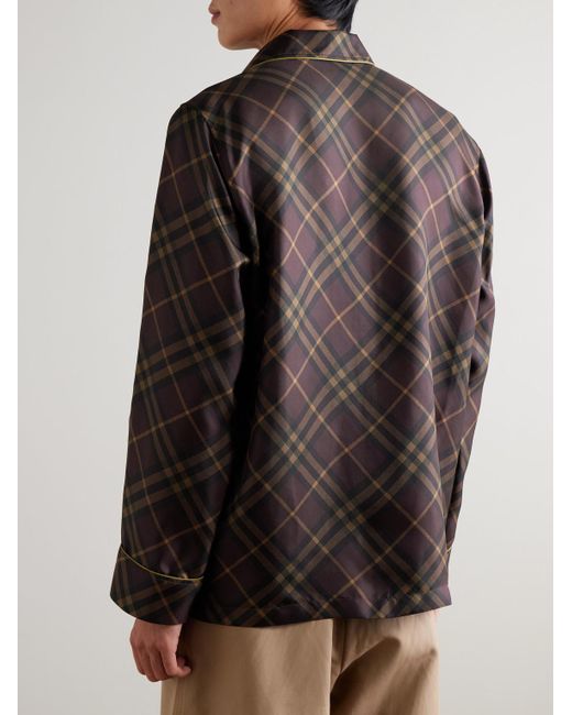 Burberry Brown Silk Shirt With A Check Pattern for men