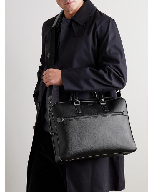 Serapian Black Evoluzione Cross-Grain Leather Briefcase for men
