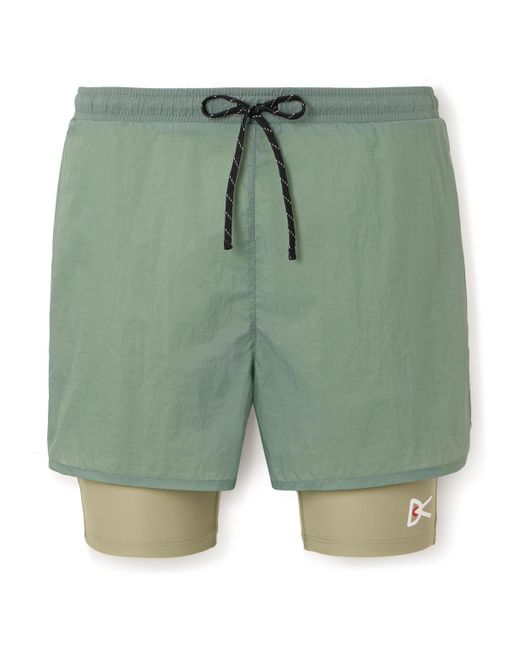 District Vision Green Straight-Leg Layered Logo-Print Stretch-Jersey And Shell Drawstring Shorts for men