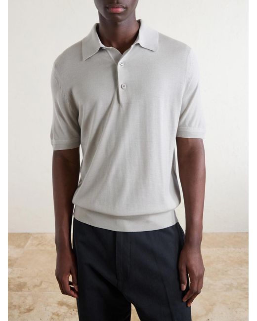Tom Ford White Cashmere And Silk-Blend Polo Shirt for men