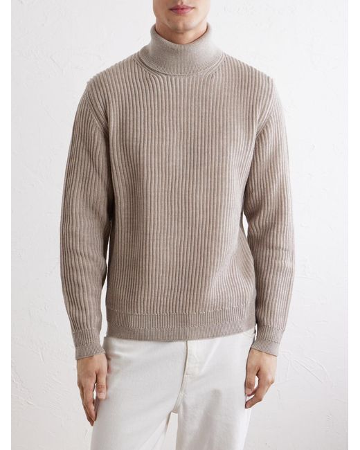 Slowear Natural Ribbed Virgin Wool Rollneck Sweater for men