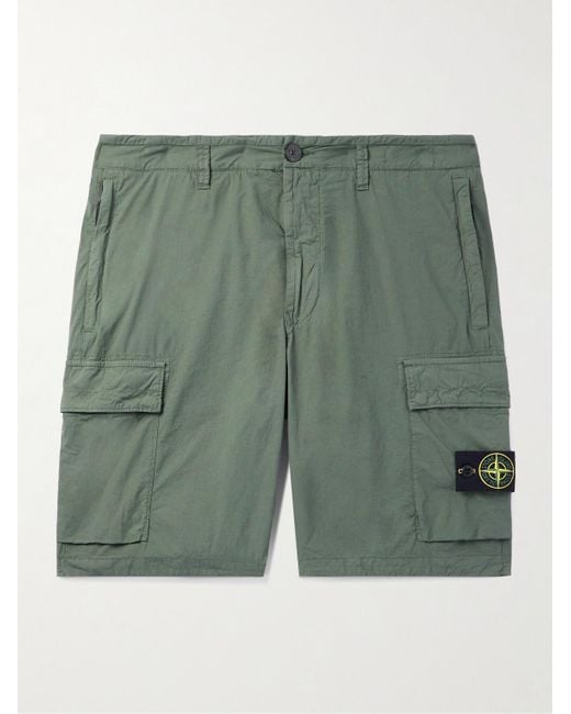 Shorts cargo a gamba dritta in tela di misto cotone con logo applicato di Stone Island in Green da Uomo