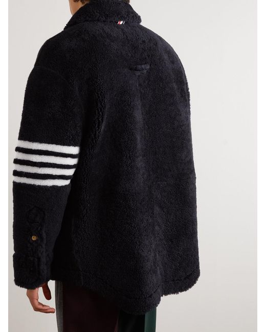 Thom Browne Blue Oversized Striped Shearling Jacket for men