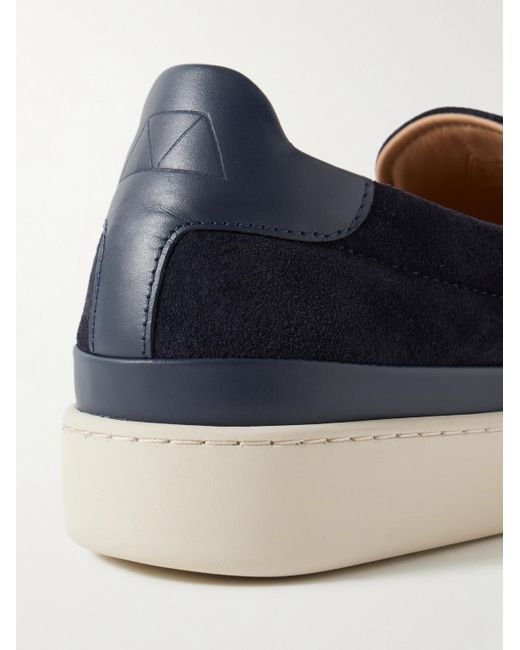 Mulo Blue Leather-Trimmed Suede Slip-On Sneakers for men