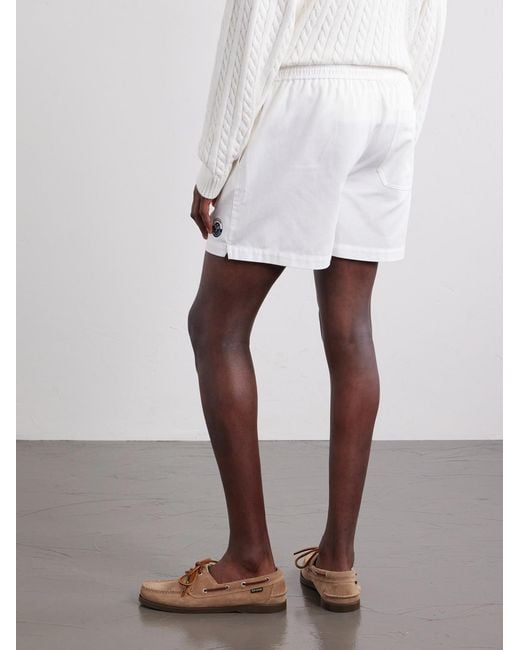 FRAME White Straight-Leg Logo-Embroidered Cotton-Twill Drawstring Shorts for men