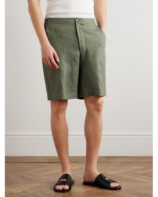 Loro Piana Green Nolan Straight-Leg Linen Shorts for men