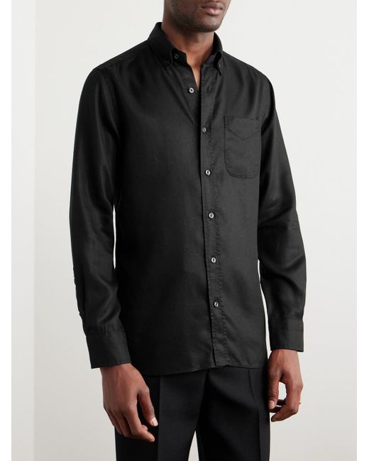 Tom Ford Hemd aus Lyocell-Popeline mit Button-Down-Kragen in Black für Herren