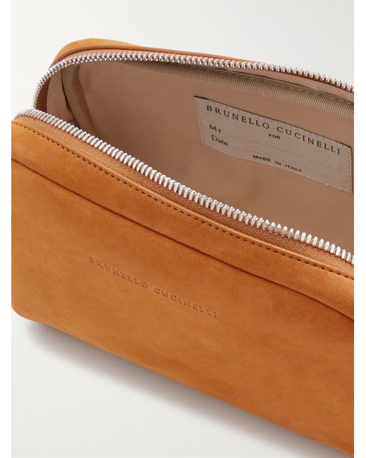 Brunello Cucinelli Brown Suede Wash Bag for men