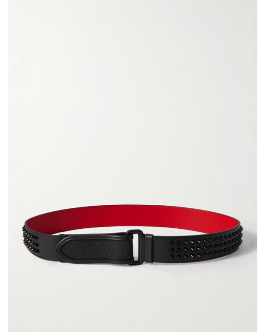 Christian Louboutin Red 4cm Logo-debossed Studded Rubber-trimmed Leather Belt for men
