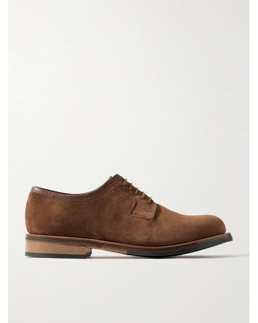 GRENSON Brown Camden Leather-Trimmed Suede Derby Shoes for men