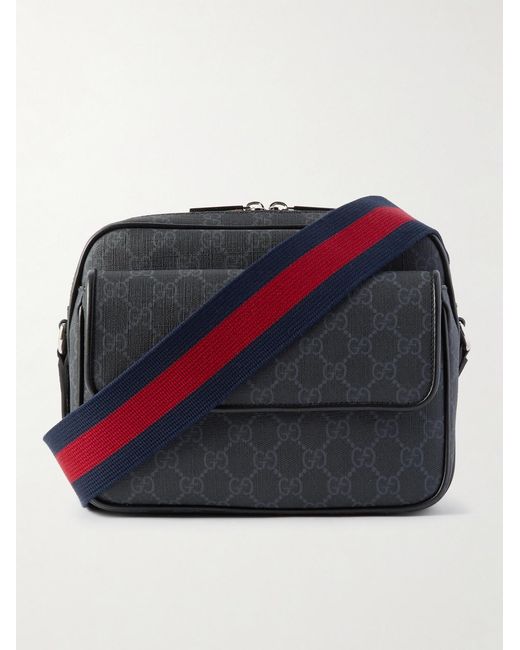 Gucci Blue Small Leather-Trimmed Monogrammed Coated-Canvas Messenger Bag for men