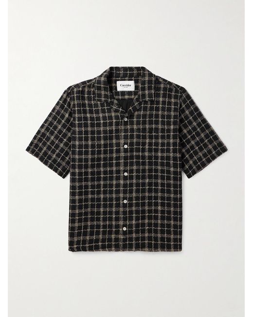 Corridor NYC Black Camp-Collar Checked Cotton And Linen-Blend Gauze Shirt for men