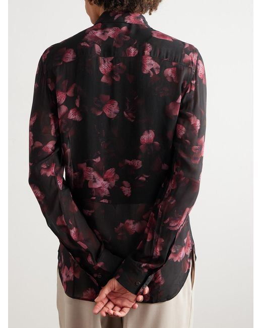 Dries Van Noten Black Floral-Print Crepe Shirt for men