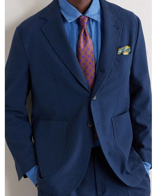 Rubinacci Blue Wool-blend Single-breasted Jacket for men