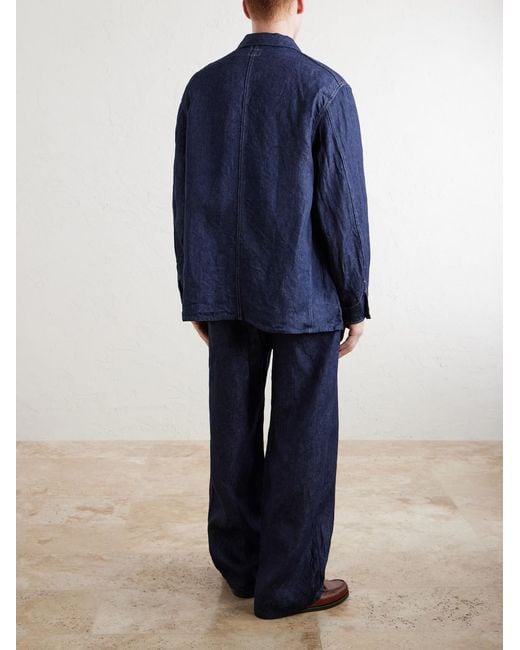 Orslow Blue Linen Denim Jacket for men