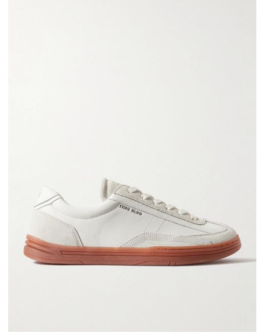 Stone Island White Rock Suede-trimmed Leather Sneakers for men