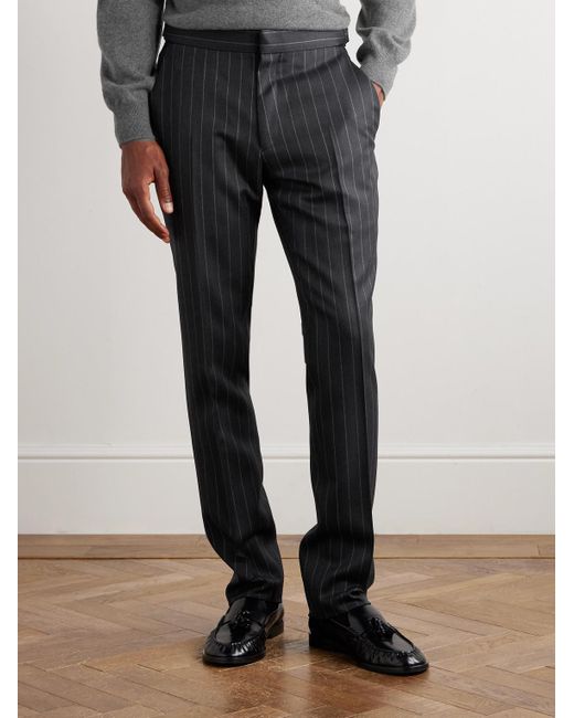 Tom Ford Black Dyllan Slim-Fit Tapered Striped Wool-Twill Suit Trousers for men