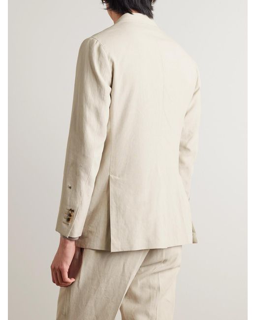 Thom Sweeney Natural Slim-Fit Unstructured Double-Breasted Linen Suit Jacket for men