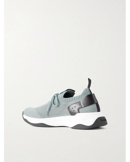 Berluti Green Shadow Leather-Trimmed Stretch-Knit Sneakers for men