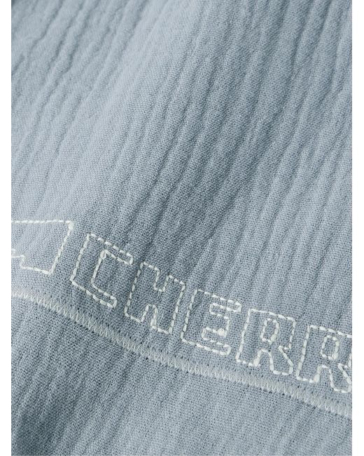 CHERRY LA Blue Vacation Straight-Leg Logo-Embroidered Cotton-Gauze Drawstring Shorts for men