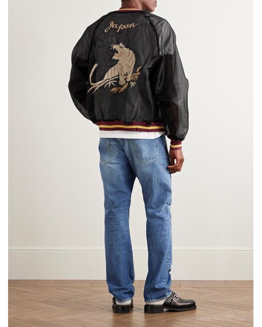 Kapital Black Souvenir Embroidered Organza Bomber Jacket for men