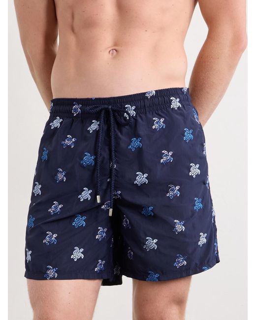 Vilebrequin Blue Mistral Straight-Leg Mid-Length Embroidered Swim Shorts for men