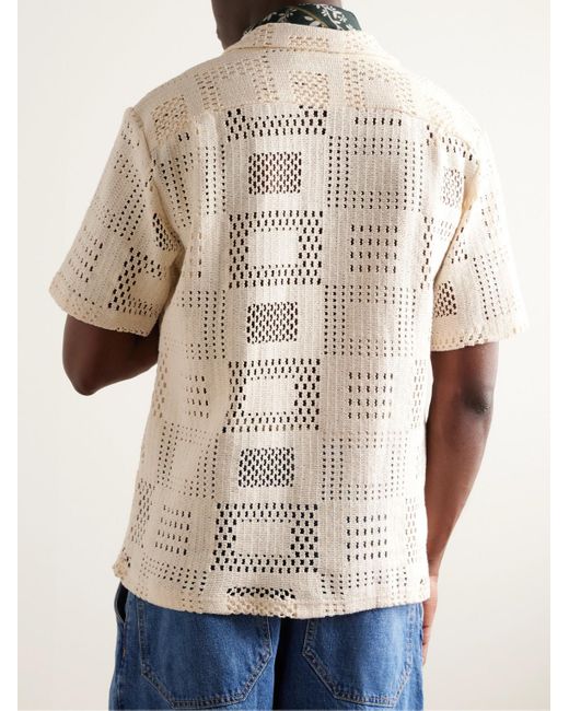 Camicia in misto cotone crochet con colletto aperto di Portuguese Flannel in Natural da Uomo