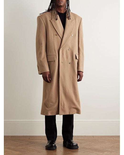Balenciaga Natural Oversized Double-Breasted Distressed Wool-Felt Coat for men