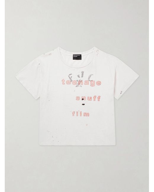 Enfants Riches Deprimes White Cropped Printed Distressed Cotton-jersey T-shirt for men