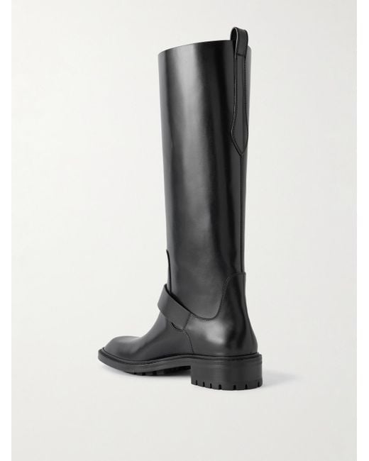 Saint Laurent Black Vadim Buckled Leather Knee Boots for men