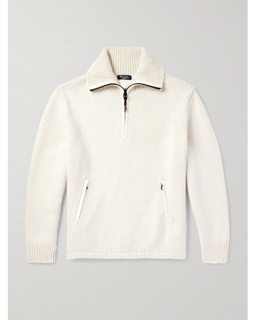 Loro Piana Alpe di Mera Pullover aus Kaschmir mit kurzem Reißverschluss und Ripstop-Besatz in Natural für Herren