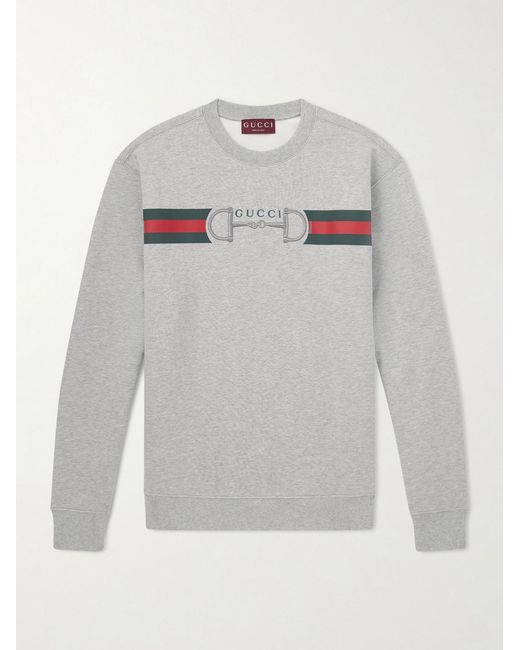 Gucci Gray Logo-Embroidered Striped Cotton-Jersey Sweater for men