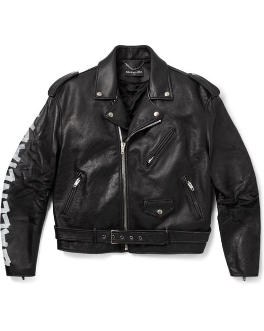 Balenciaga Black Printed Leather Biker Jacket for men