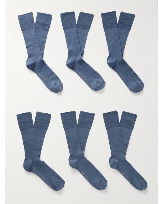CDLP Blue Six-pack Ribbed Cotton-blend Socks for men