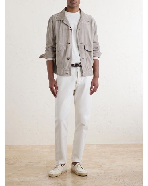 Brunello Cucinelli White Slim-Fit Straight-Leg Logo-Embroidered Jeans for men