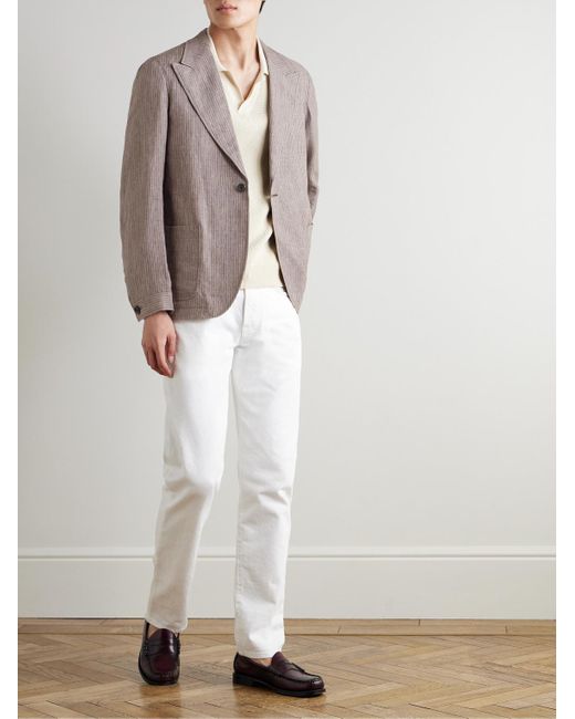 Oliver Spencer Brown Laurel Unstructured Striped Linen Suit Jacket for men