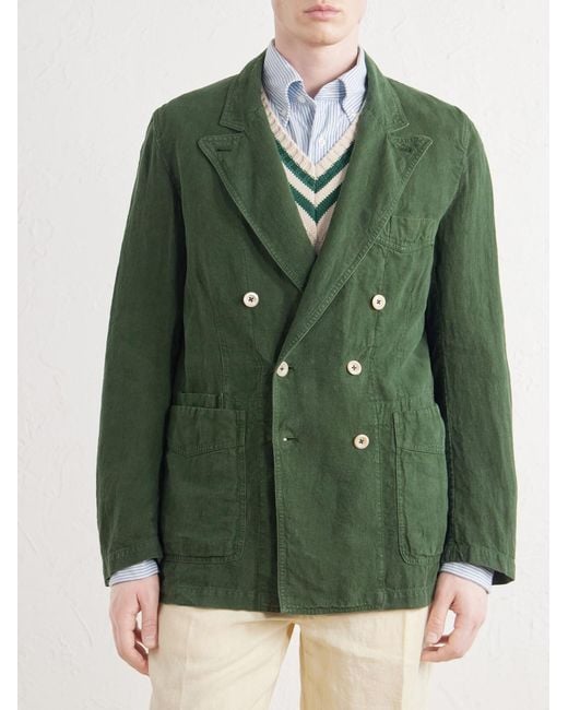 Drake's Green Games Double-breasted Linen Blazer for men